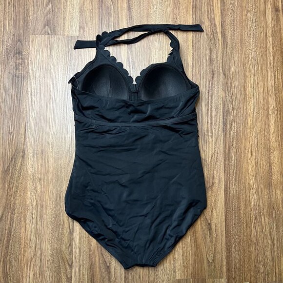 Swimsuits For All NWT One Piece Halter Scallop V Neck Ruching Black Womens 14 - Picture 4 of 8